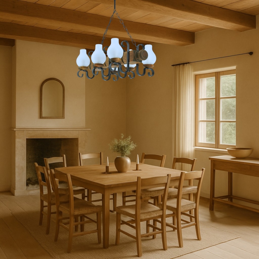 Candeeiro suspenso RUSTIC 6xE14/40W/230V faia - FSC certificado