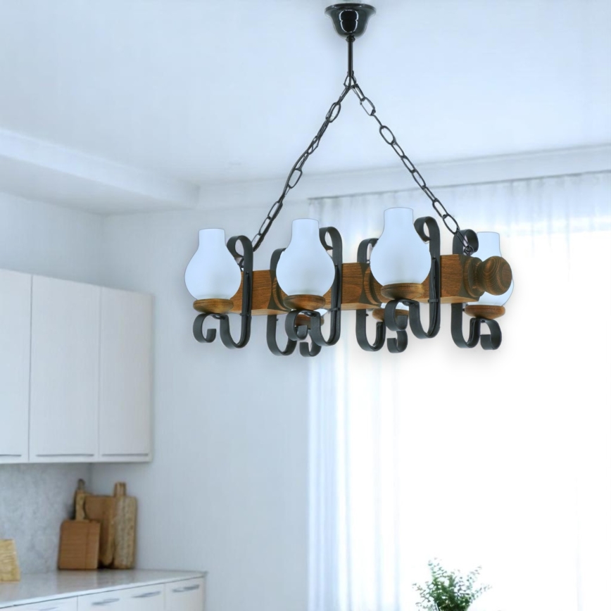 Candeeiro suspenso RUSTIC 6xE14/40W/230V faia - FSC certificado