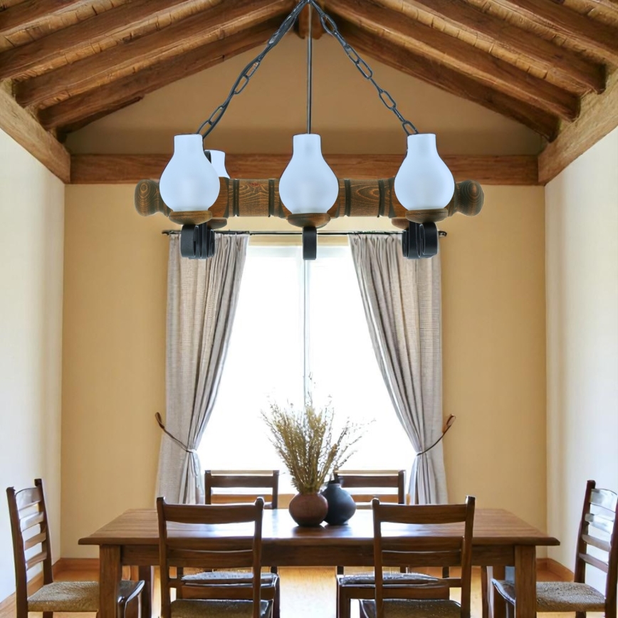 Candeeiro suspenso RUSTIC 6xE14/40W/230V faia - FSC certificado