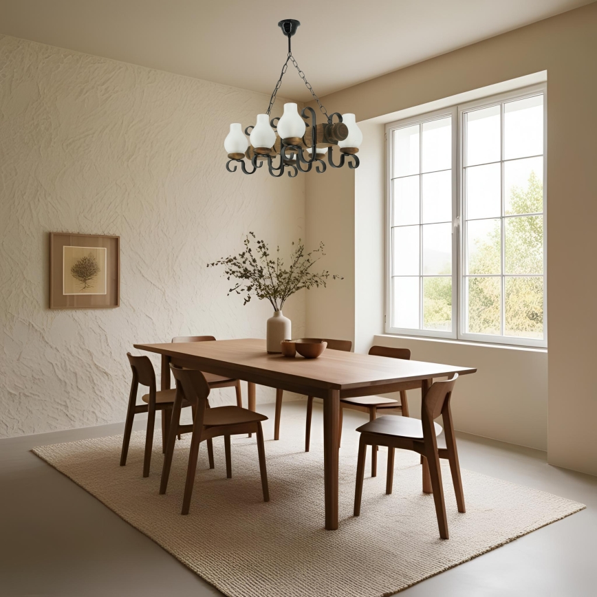 Candeeiro suspenso RUSTIC 6xE14/40W/230V faia - FSC certificado