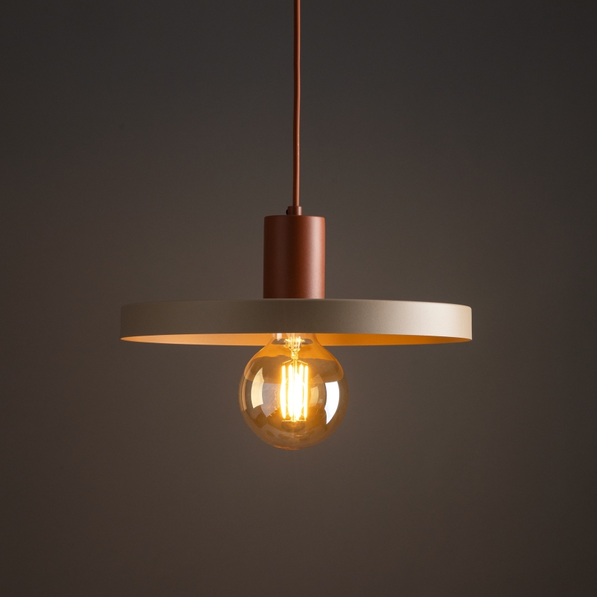 Candeeiro suspenso SILA 1xE27/15W/230V diâmetro 40 cm bege/tijolo
