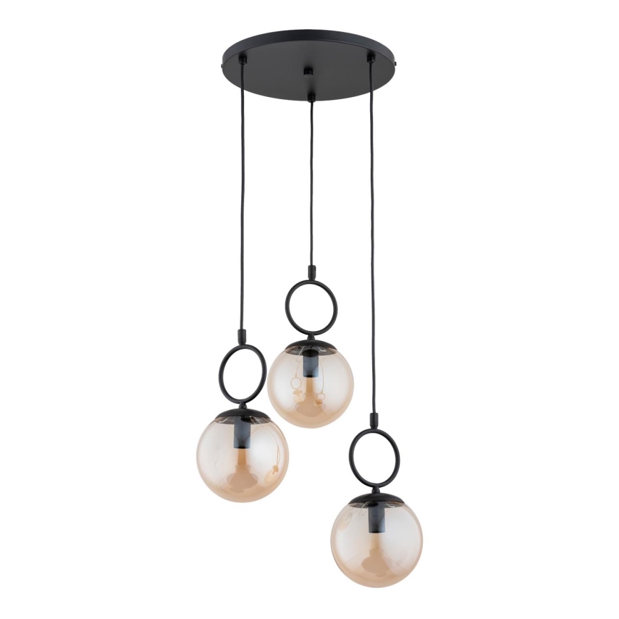 Candeeiro suspenso SITRO 3xE14/10W/230V preto/fumado bege