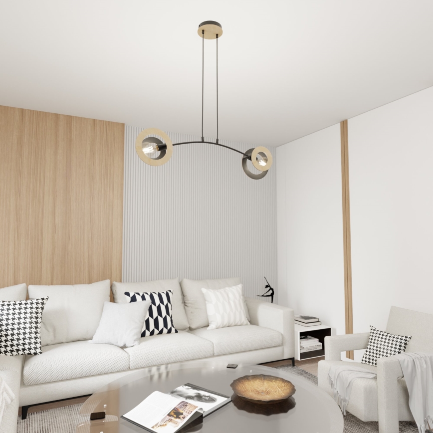 Candeeiro suspenso SKIVA 2xE27/15W/230V preto/bege