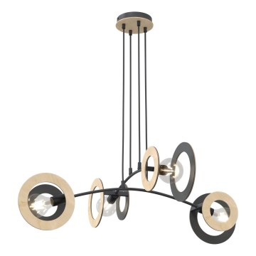 Candeeiro suspenso SKIVA 4xE27/15W/230V preto/bege