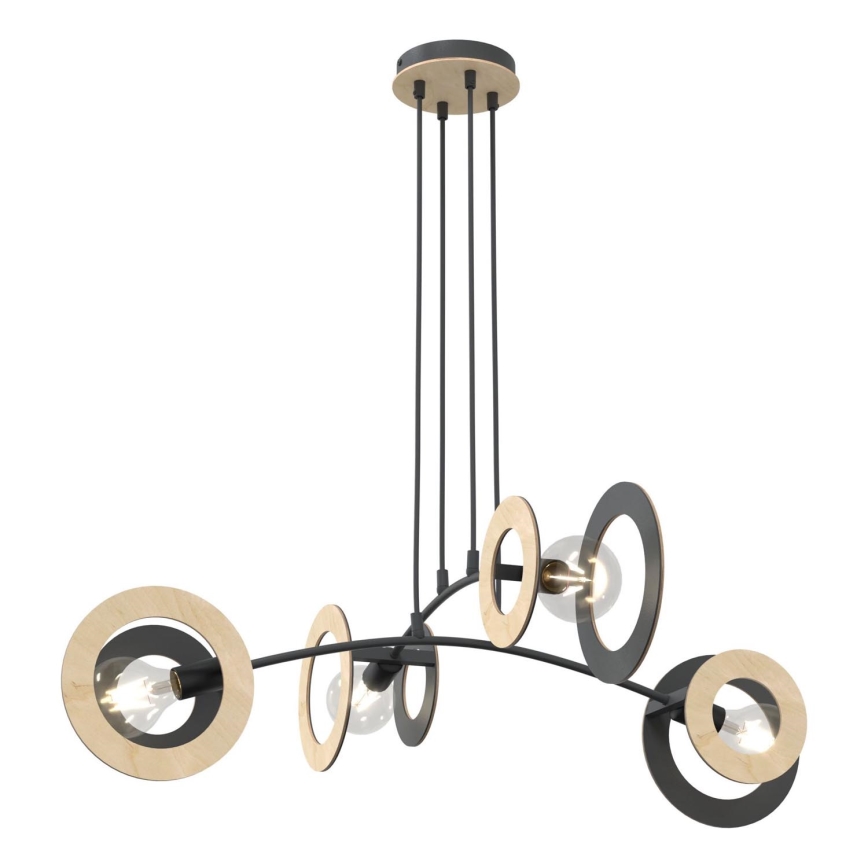 Candeeiro suspenso SKIVA 4xE27/15W/230V preto/bege