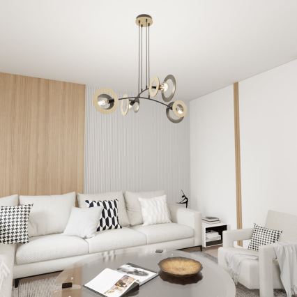 Candeeiro suspenso SKIVA 4xE27/15W/230V preto/bege