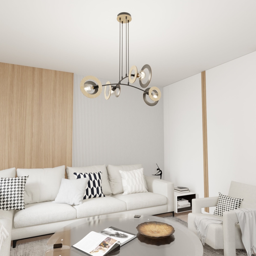 Candeeiro suspenso SKIVA 4xE27/15W/230V preto/bege