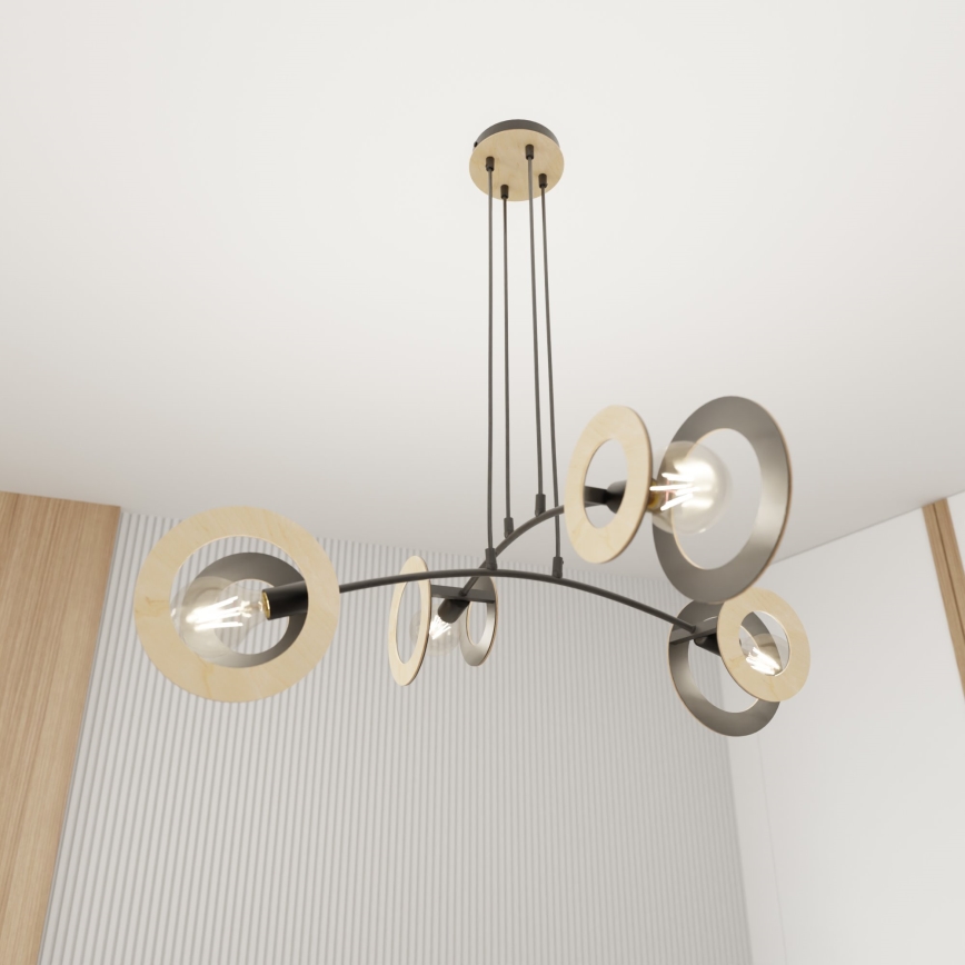 Candeeiro suspenso SKIVA 4xE27/15W/230V preto/bege