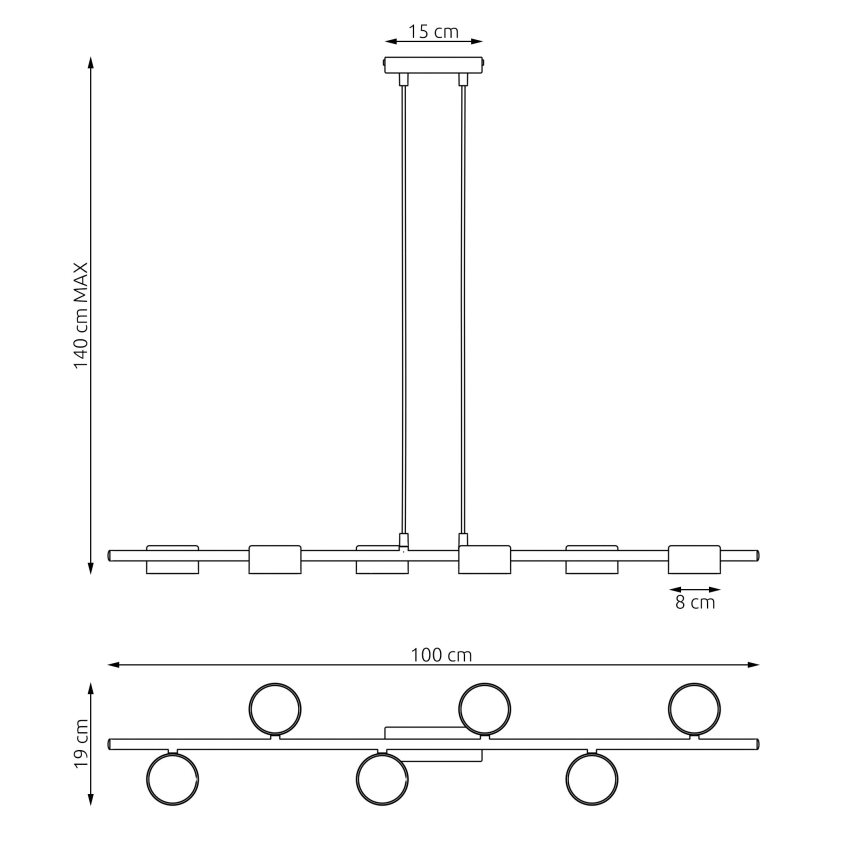 Candeeiro suspenso SORA 6xGX53/12W/230V preto