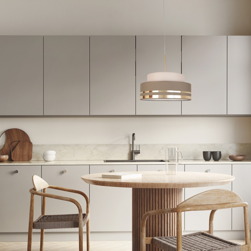 Candeeiro suspenso TAMI 1xE27/60W/230V bege/castanho/dourado