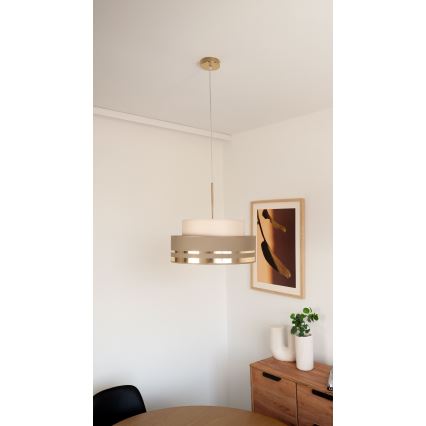 Candeeiro suspenso TAMI 1xE27/60W/230V bege/castanho/dourado