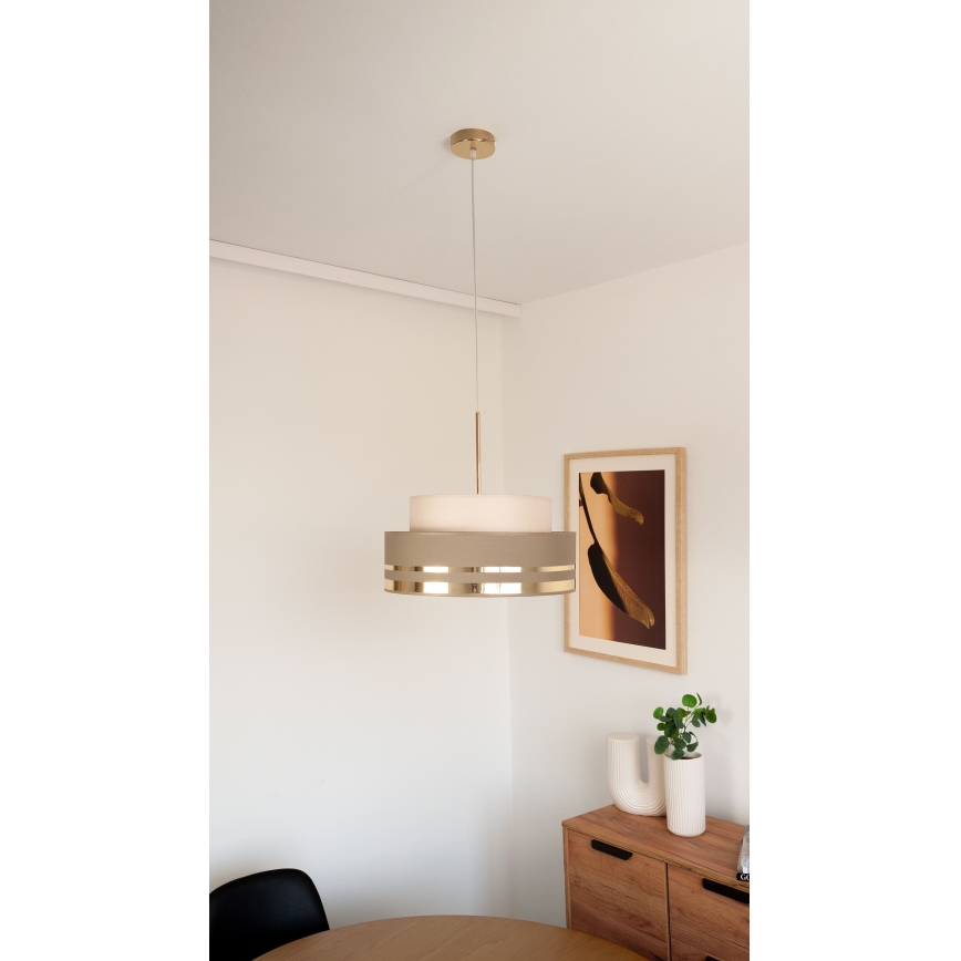 Candeeiro suspenso TAMI 1xE27/60W/230V bege/castanho/dourado