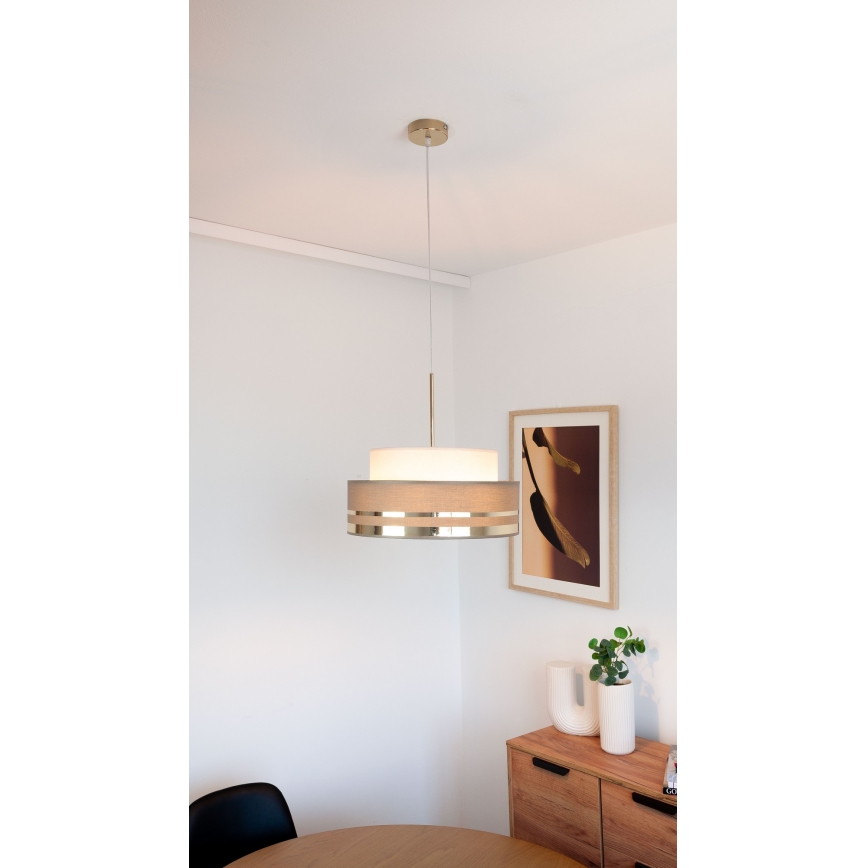 Candeeiro suspenso TAMI 1xE27/60W/230V bege/castanho/dourado