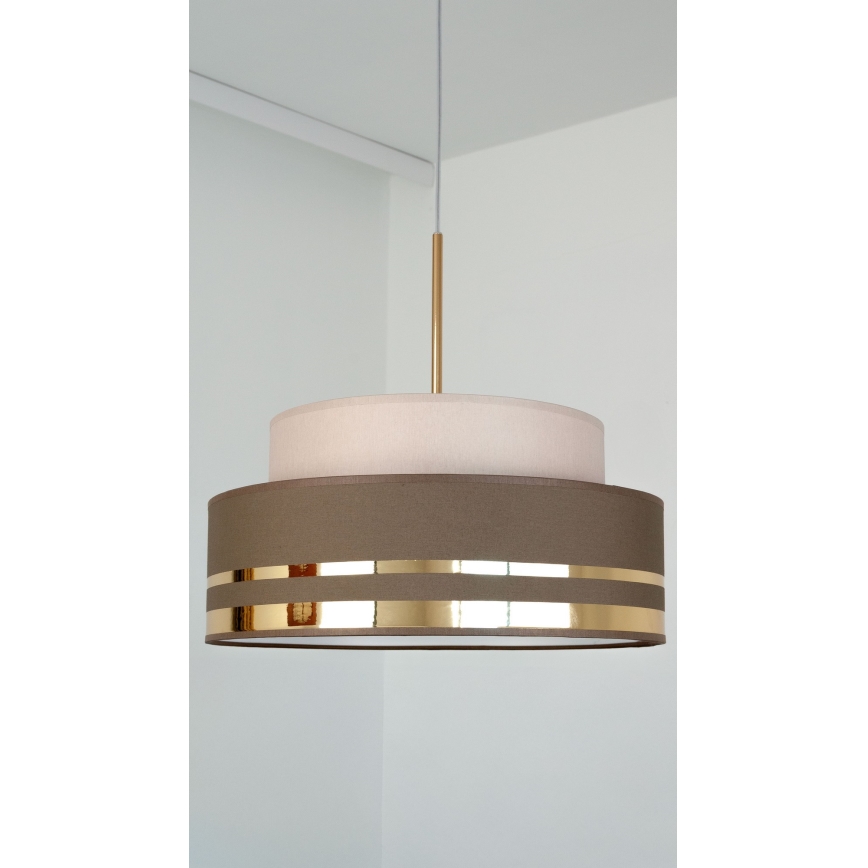 Candeeiro suspenso TAMI 1xE27/60W/230V bege/castanho/dourado