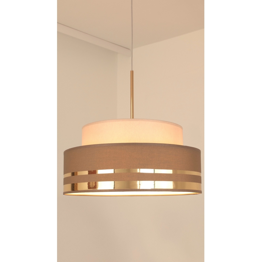 Candeeiro suspenso TAMI 1xE27/60W/230V bege/castanho/dourado