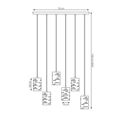 Candeeiro suspenso TANK 6xE27/15W/230V preto