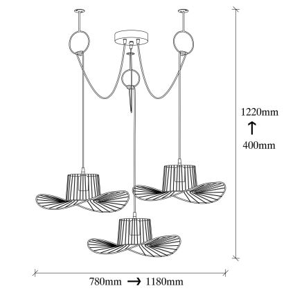 Candeeiro suspenso TEL 3xE27/40W/230V aranha
