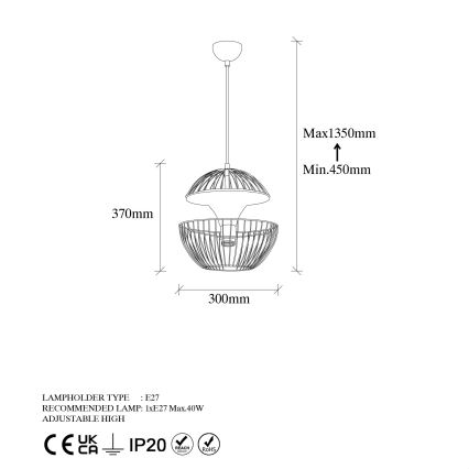 Candeeiro suspenso TELMANDER 1xE27/40W/230V dourado