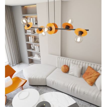 Candeeiro suspenso TOKEN 6xE27/15W/230V laranja