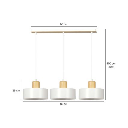 Candeeiro suspenso TORIN 3xE27/15W/230V branco