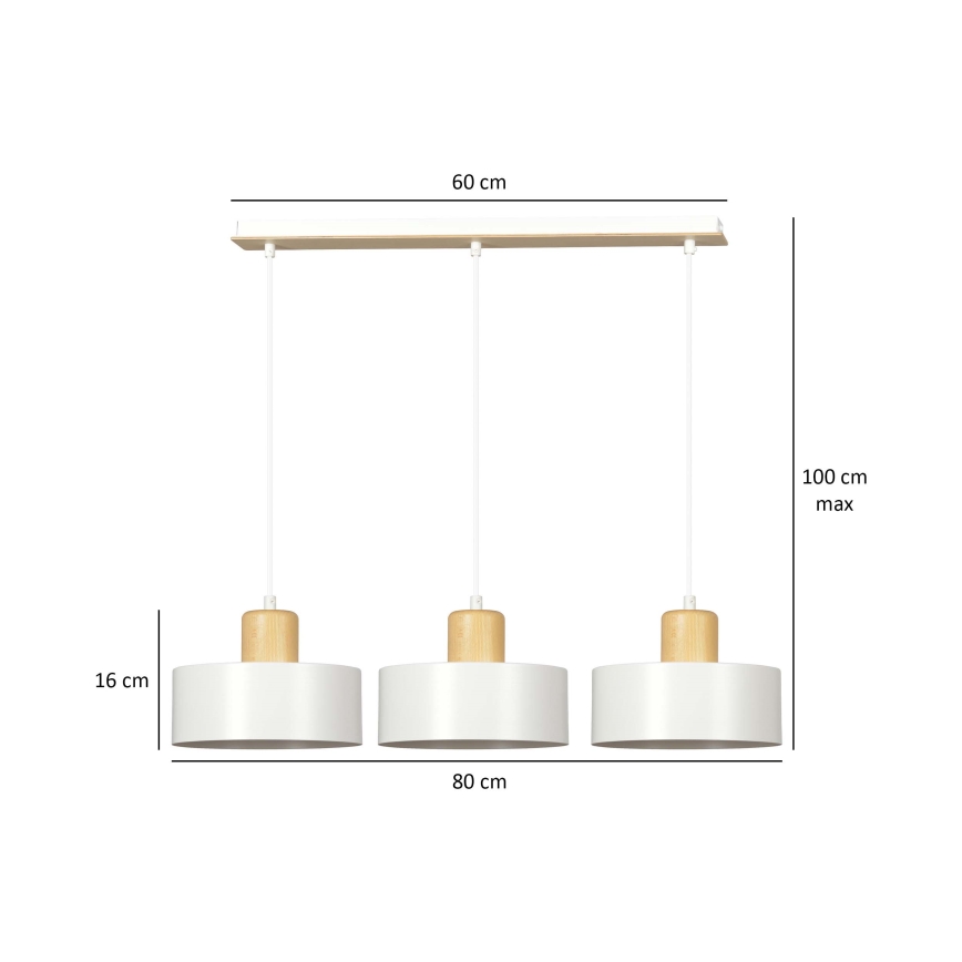 Candeeiro suspenso TORIN 3xE27/15W/230V branco