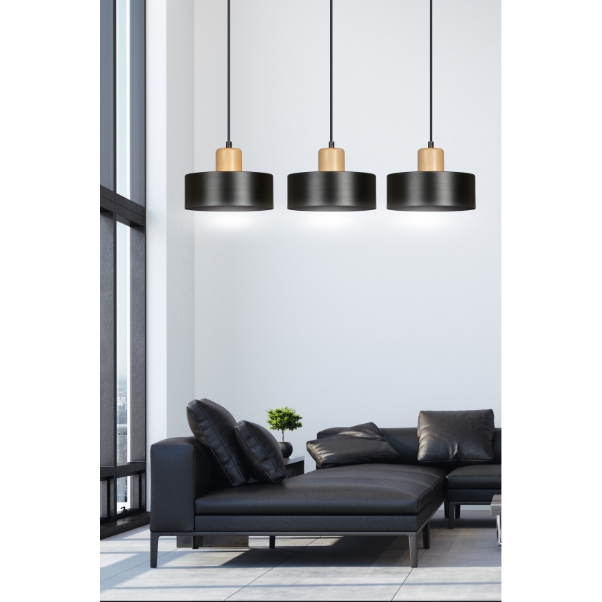Candeeiro suspenso TORIN 3xE27/15W/230V preto