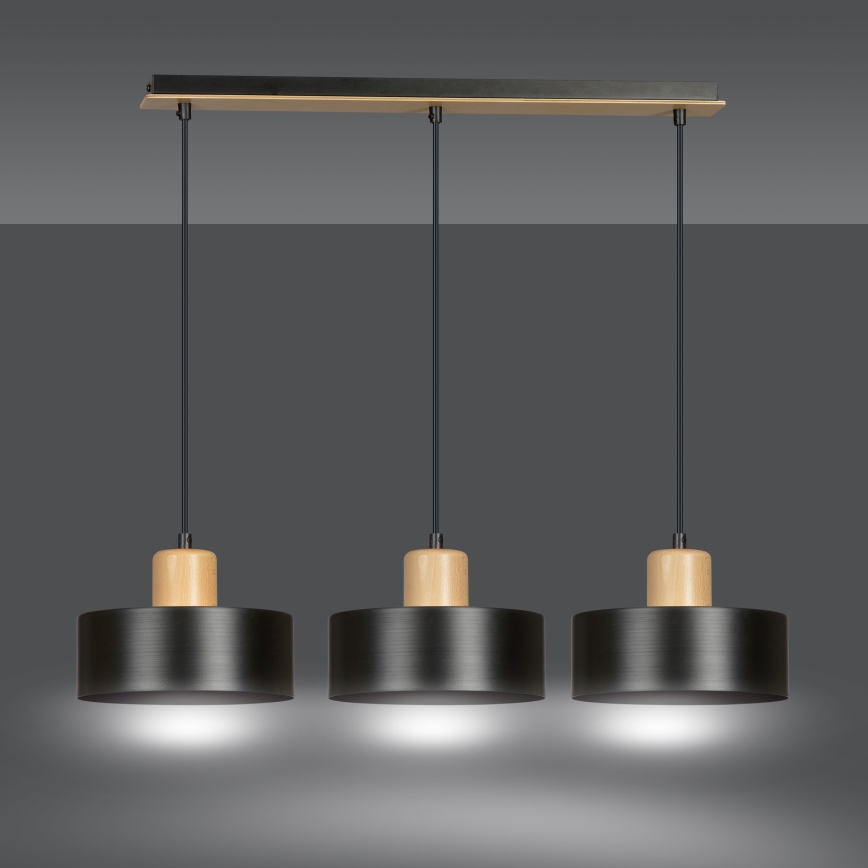 Candeeiro suspenso TORIN 3xE27/15W/230V preto