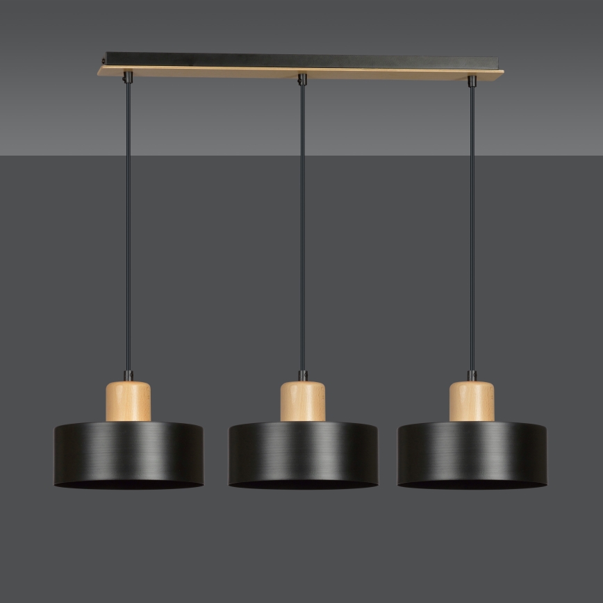 Candeeiro suspenso TORIN 3xE27/15W/230V preto