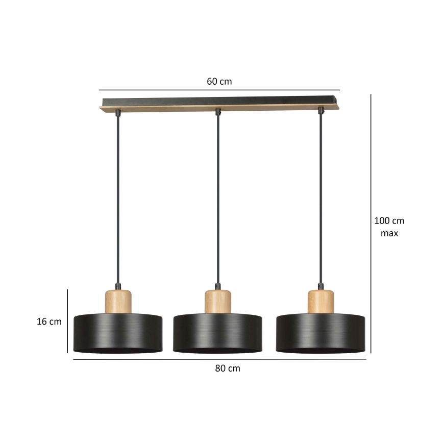 Candeeiro suspenso TORIN 3xE27/15W/230V preto