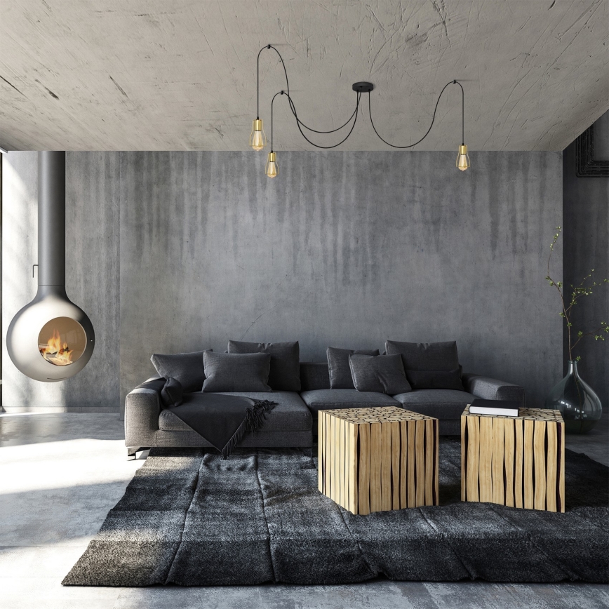 Candeeiro suspenso TUBE 3xE27/10W/230V aranha preto/dourado