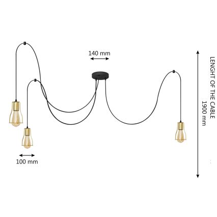 Candeeiro suspenso TUBE 3xE27/10W/230V aranha preto/dourado