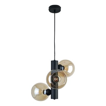 Candeeiro suspenso TUBE 3xE27/60W/230V preto/fumado bege