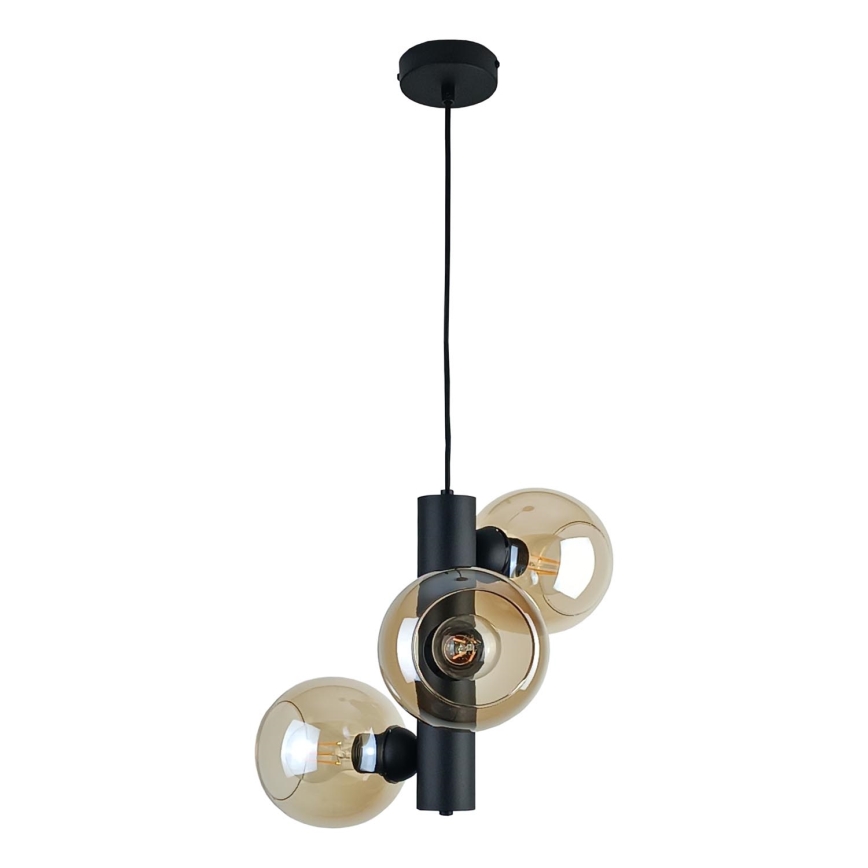 Candeeiro suspenso TUBE 3xE27/60W/230V preto/fumado bege