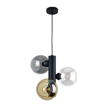 Candeeiro suspenso TUBE 3xE27/60W/230V preto/fumado bege/transparente