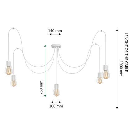 Candeeiro suspenso TUBE 5xE27/15W/230V aranha branco