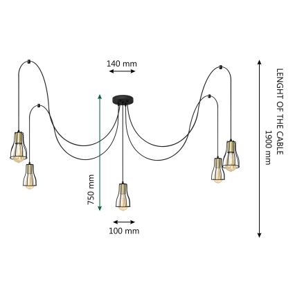 Candeeiro suspenso TUBE 5xE27/15W/230V aranha preto/cromado brilhante