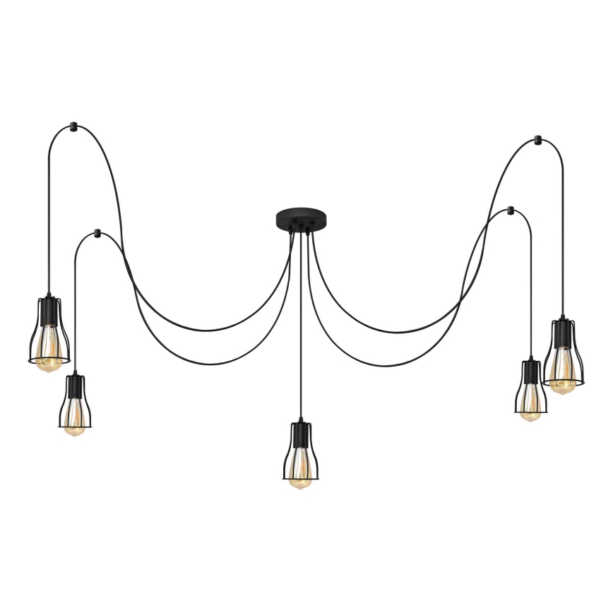 Candeeiro suspenso TUBE 5xE27/15W/230V aranha preto