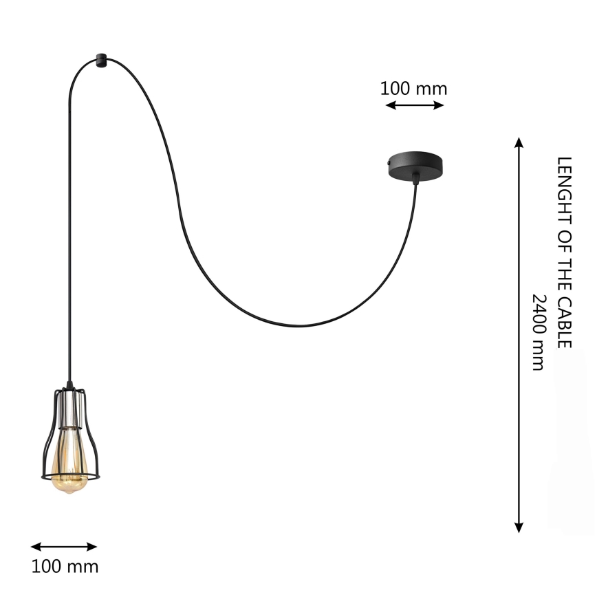 Candeeiro suspenso TUBE LONG 1xE27/15W/230V preto/cromado brilhante