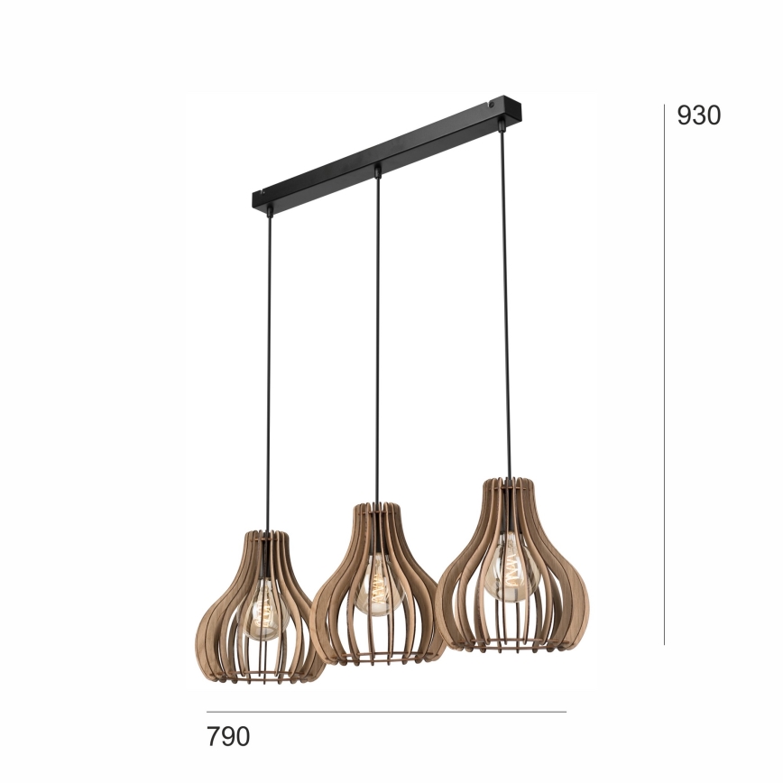 Candeeiro suspenso TUCCI 3xE27/15W/230V carvalho/preto