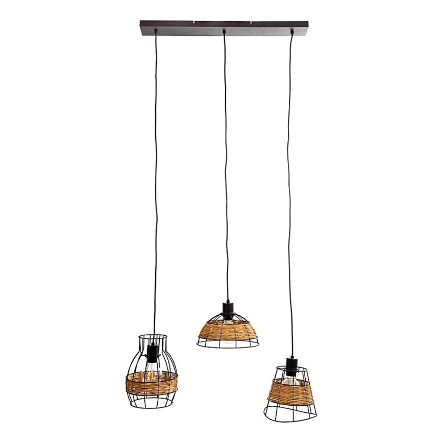 Candeeiro suspenso TUNIS 4xE27/40W/230V preto/castanho