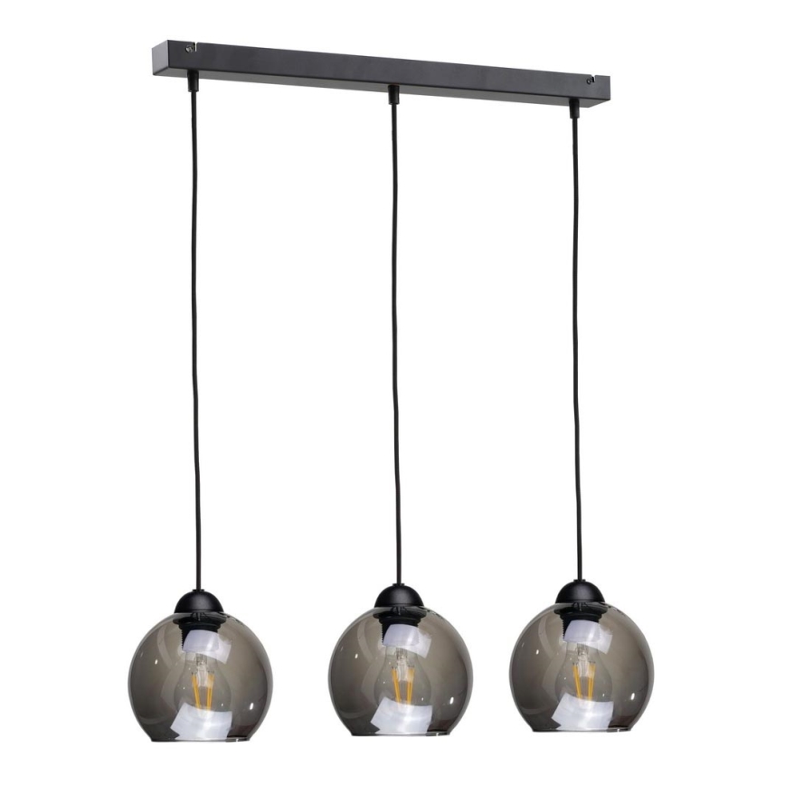 Candeeiro suspenso UNO 3xE27/60W/230V preto/fumado