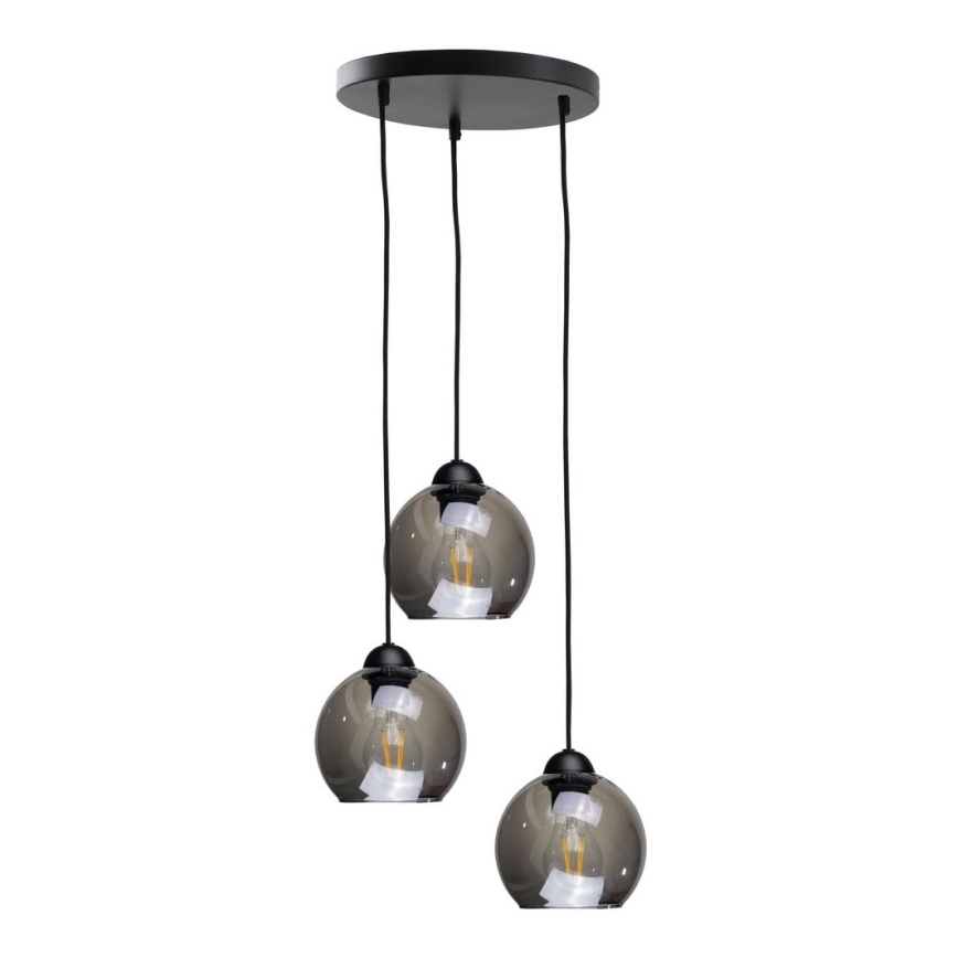 Candeeiro suspenso UNO 3xE27/60W/230V preto/fumado