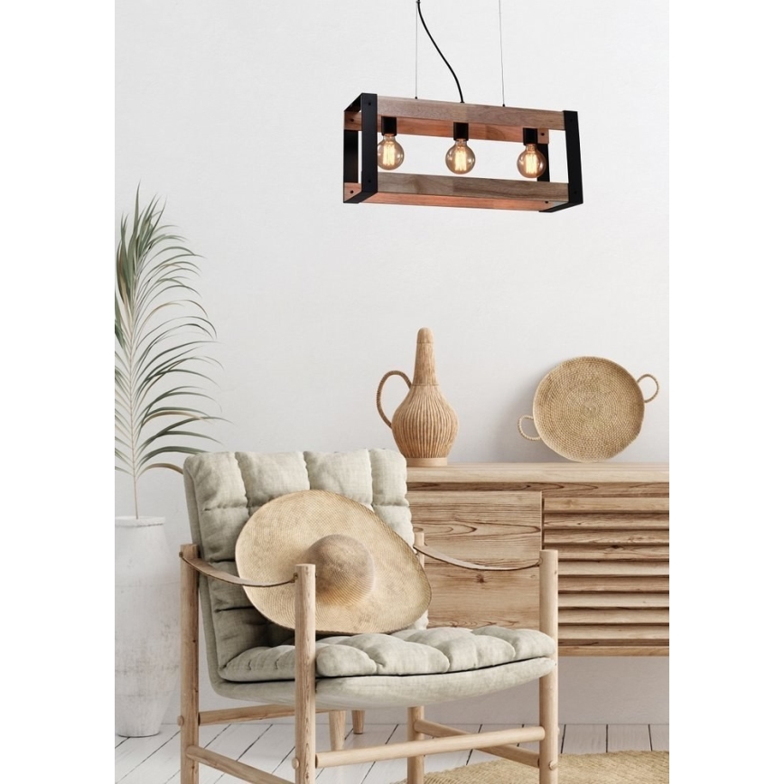 Candeeiro suspenso VARNA 3xE27/40W/230V carvalho