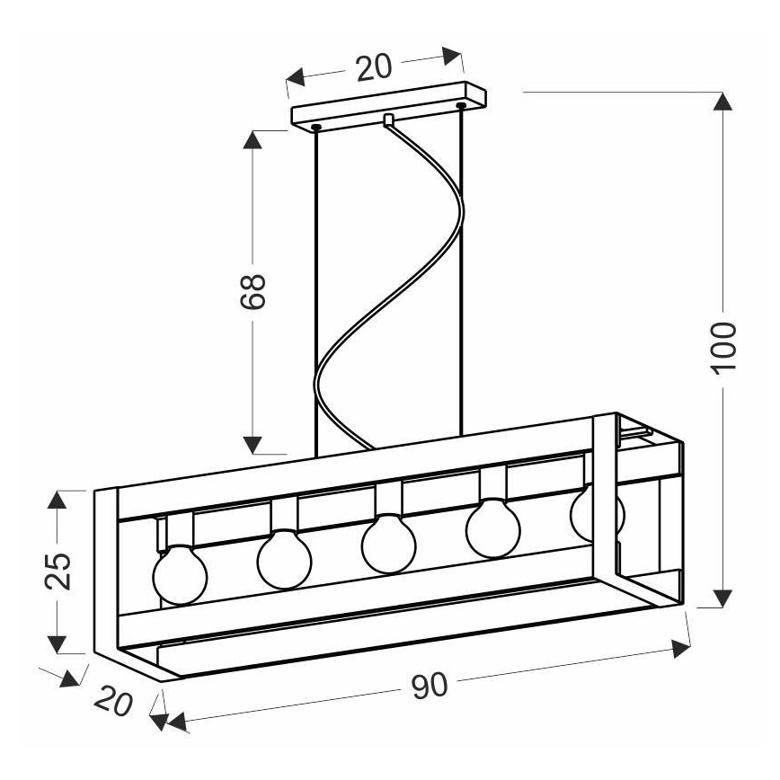 Candeeiro suspenso VARNA 5xE27/40W/230V carvalho