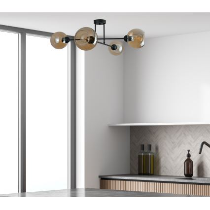 Candeeiro suspenso VASCO 4xE27/60W/230V preto/fumado bege