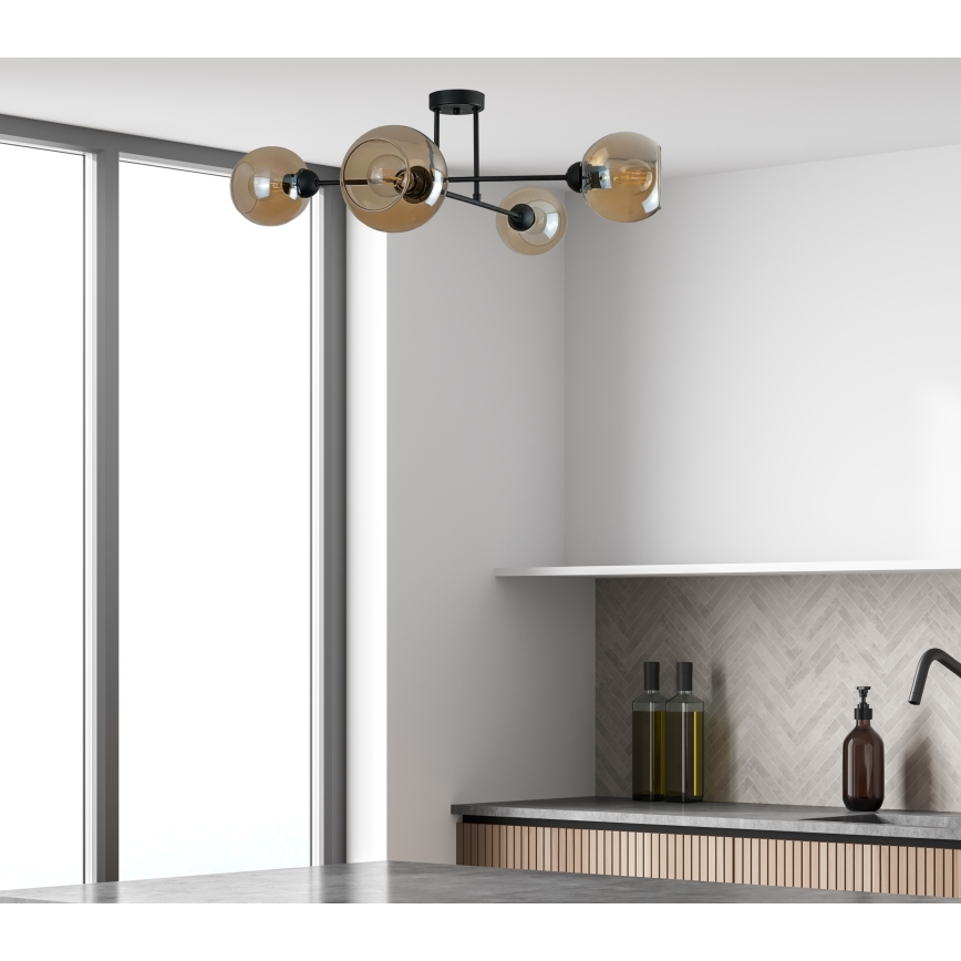 Candeeiro suspenso VASCO 4xE27/60W/230V preto/fumado bege