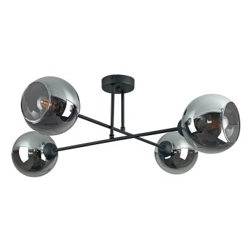 Candeeiro suspenso VASCO 4xE27/60W/230V preto/fumado preto