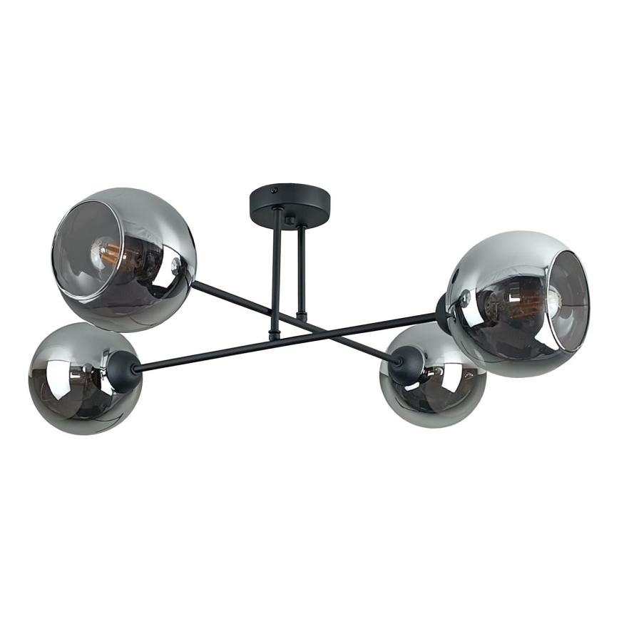 Candeeiro suspenso VASCO 4xE27/60W/230V preto/fumado preto
