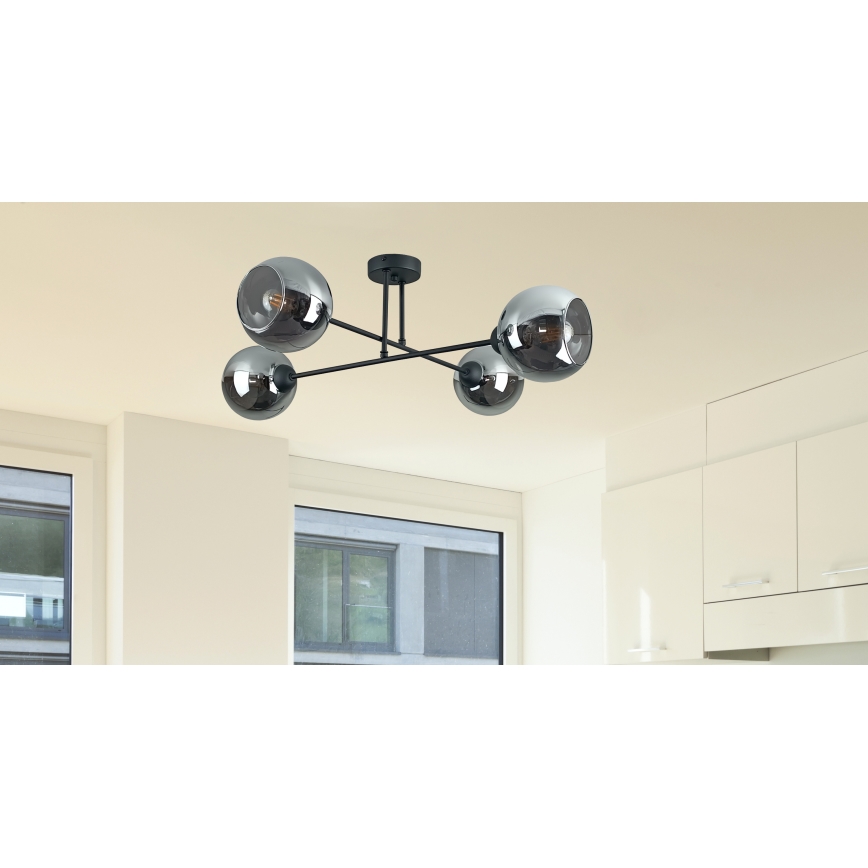 Candeeiro suspenso VASCO 4xE27/60W/230V preto/fumado preto
