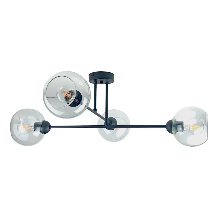 Candeeiro suspenso VASCO 4xE27/60W/230V preto/transparente